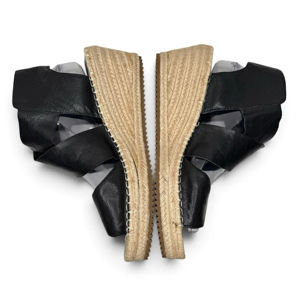 New Eileen Fisher 9.5 Willow Platform Wedge Espadrille Sandals Tumbled Leather